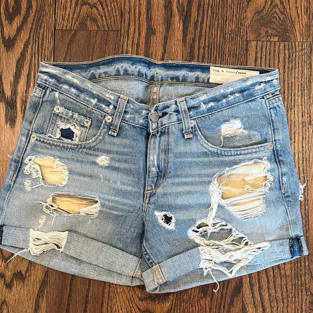 rag & bone Light Blue Distressed Jean Shorts